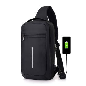 Anti-theft USB charging chest bag with you (Color: BLACK)