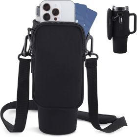 Slok Water Bottle Carrier Bag, Compatible With 40oz Tumbler With Handle, Modern Water Bottle Holder With Simple Adjustable Strap For Outdoor Walking H (Color: BLACK)