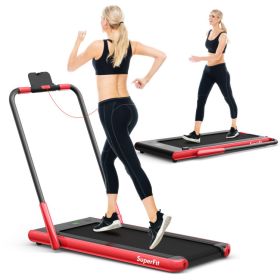 2.25 HP 2-in-1 Folding Walking Pad Treadmill with Remote Control and LED Display (Color: Red)