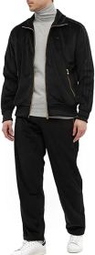 Mens 2 Pieces Velour Tracksuits Full Zip Stripe Casual Jogging Outfits Jacket & Pants Fitness Tracksuit Sets (Color: BLACK, size: S)