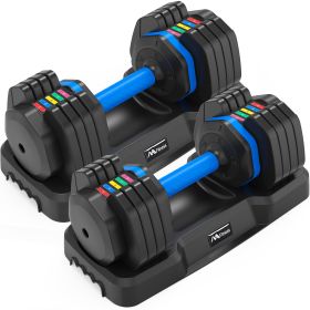 Adjustable Dumbbell - 55lb x2 Dumbbell Set of 2 with Anti-Slip Handle, Fast Adjust Weight by Turning Handle with Tray (Color: BLACK)