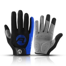 Bicycle Full Finger Cycling Bike Gloves Absorbing Sweat for Men and Women Bicycle Riding Outdoor Sports Protector (Color: Blue, size: L)