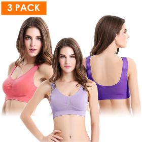 3 Pack Sport Bras For Women Seamless Wire free Bra Light Support Tank Tops For Fitness Workout Sports Yoga Sleep Wearing (Color: PP_GY_MelonRed, size: S)