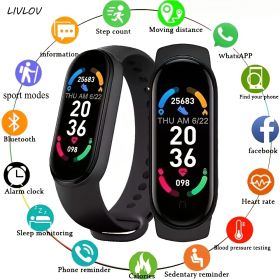 Unisex M6 Fitness Tracker; Smart Watch With Heart Rate Sleep Blood Oxygen Monitor; IP68 Waterproof Watch; Step Calorie Counter Pedometer For Android I (Color: BLACK)