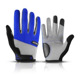 Bicycle Full Finger Cycling Bike Gloves Absorbing Sweat for Men and Women Bicycle Riding Outdoor Sports Protector (Color: Blue 1, size: L)